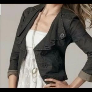 CAbi Black Wax Linen Ruffle Jacket Size Large